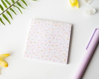 Bloco de notas adesivas com estampa de flor rosa fofa, bloco de notas, artigos de papelaria fofos