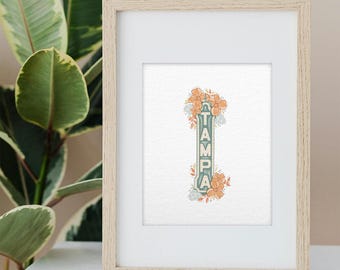 Tampa Illustration Print, Hand Drawn Floral Artwork, Card Stock Wall Art