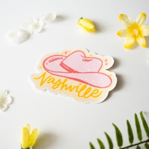 Holographic Nashville Sticker, Pink Cowboy Hat, Cowgirl, Tennessee, Travel