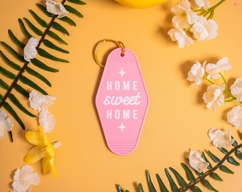 Home Sweet Home Keychain, Pink Vintage Motel Style