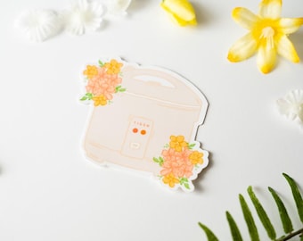 Floral Rice Cooker Sticker, Asian Food Art, Laptop, Water Bottle