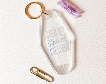 Self Care Club Keychain, Cute Quote, Vintage Motel Keychain