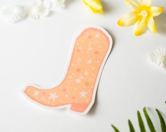 Holographic Cowboy Boot Sticker, Pink Shoes, Cowgirl