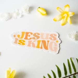 Jesus Is King Sticker, Faith, Christian, Retro