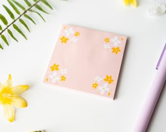 Bloco de notas adesivas com margaridas rosa - Notas adesivas florais - Artigos de papelaria fofos para casa, escritório e escola.