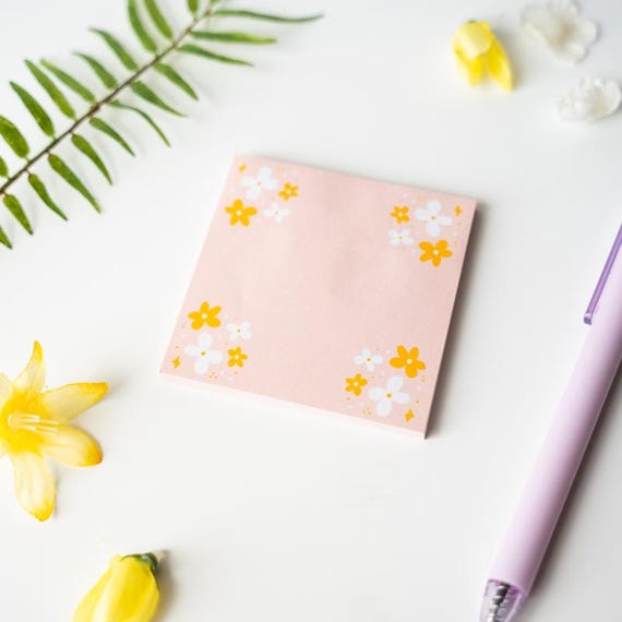 Pink Daisy Sticky Note Pad - Floral Sticky Notes - Cute Stationery for Home, Office, and School