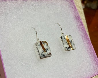 Genuine Astrophylite Crystal Earrings in a rectangular bezel setting, Sterling Silver.