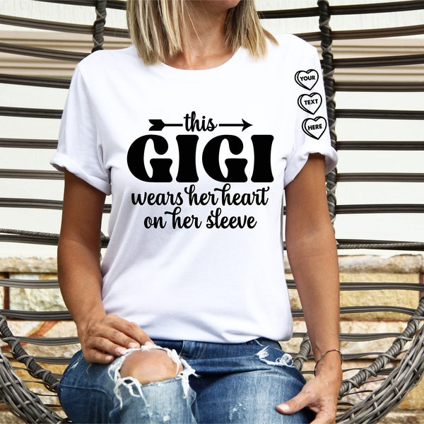 This Gigi Wears Her Heart On Her Sleeve - Family Personalized Custom Unisex Sweatshirt With Design On Sleeve - Gift For Mom, Grandma