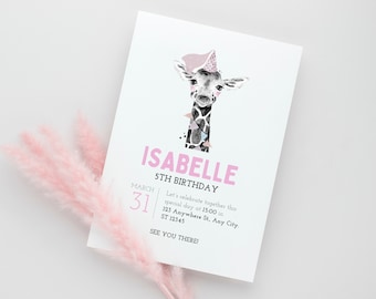 Invitación de jirafa EDITABLE, Animal Safari, Invitación digital de cualquier edad, Invitación de cumpleaños, Cumpleaños de niñas, Invitación editable, Invitación de animales