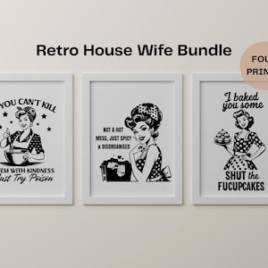 Retro Housewife Wall Art Bundle | Set of 4 Funny & Crude Digital Prints | Sassy Vintage Kitchen Decor | Instant Download | 1950s House Wife