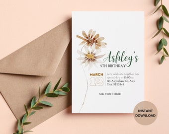 Invitación Boho EDITABLE, Boho terroso, Invitaciones digitales de cualquier edad, Invitación de cumpleaños, Cumpleaños de niñas, Invitación editable, Descarga instantánea