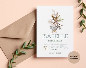 Invitación Boho EDITABLE, Boho terroso, Invitaciones digitales de cualquier edad, Invitación de cumpleaños, Cumpleaños de niñas, Invitación editable, Descarga instantánea