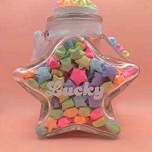 Pastel Lucky Stars jar | origami | Japanese | Art | decoration | represents a special gift of love and good fortune | Pass out to friends