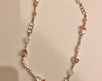 Baby Pink Heart Necklace | Valentine’s day | beaded necklace w/ pearls | light pink themed