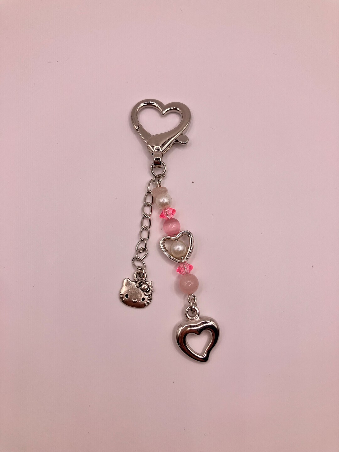 Baby Pink Heart Keychain | Beaded Keychain W/ Pearls | Light Pink ...