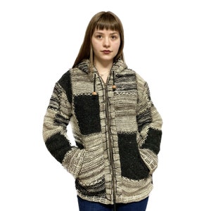 Knitted Handmade  Winter Jacket | B/W wool Jacket | Wool Fleece Lined | Handmade in Nepal |