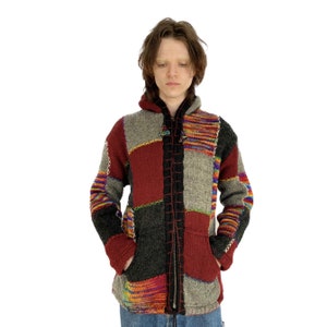 Knitted Handmade  Winter Jacket | Maroon  wool Jacket | Wool Fleece Lined | Handmade in Nepal |