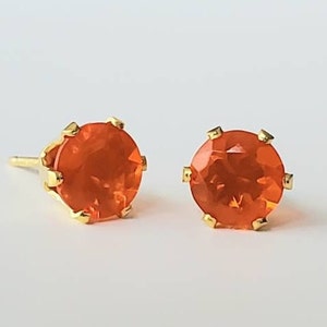 1.25 Carats Mexican Fire Opal Earrings in 14K Yellow Gold | 6mm | October Birthstone