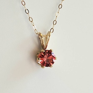 Padparadscha Sapphire Necklace in 14K Yellow Gold Pendant | 5mm | September Birthstone