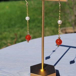 14k Gold Filled Süßwasser Perlen Tropfen Ohrring mit Natürlicher Karneol