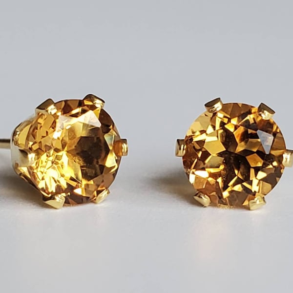 Madeira Citrine Earrings in 14K Yellow Gold | 6mm | November Birthstone