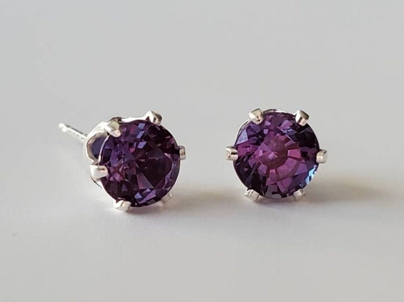 Alexandrite Earrings 925 Sterling Silver 6mm June Birthstone