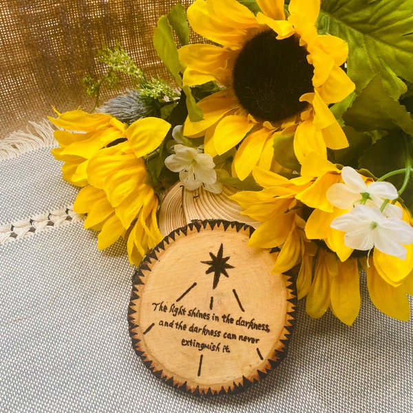 John 1:5-Handmade Wood-Burned Coaster/Decor