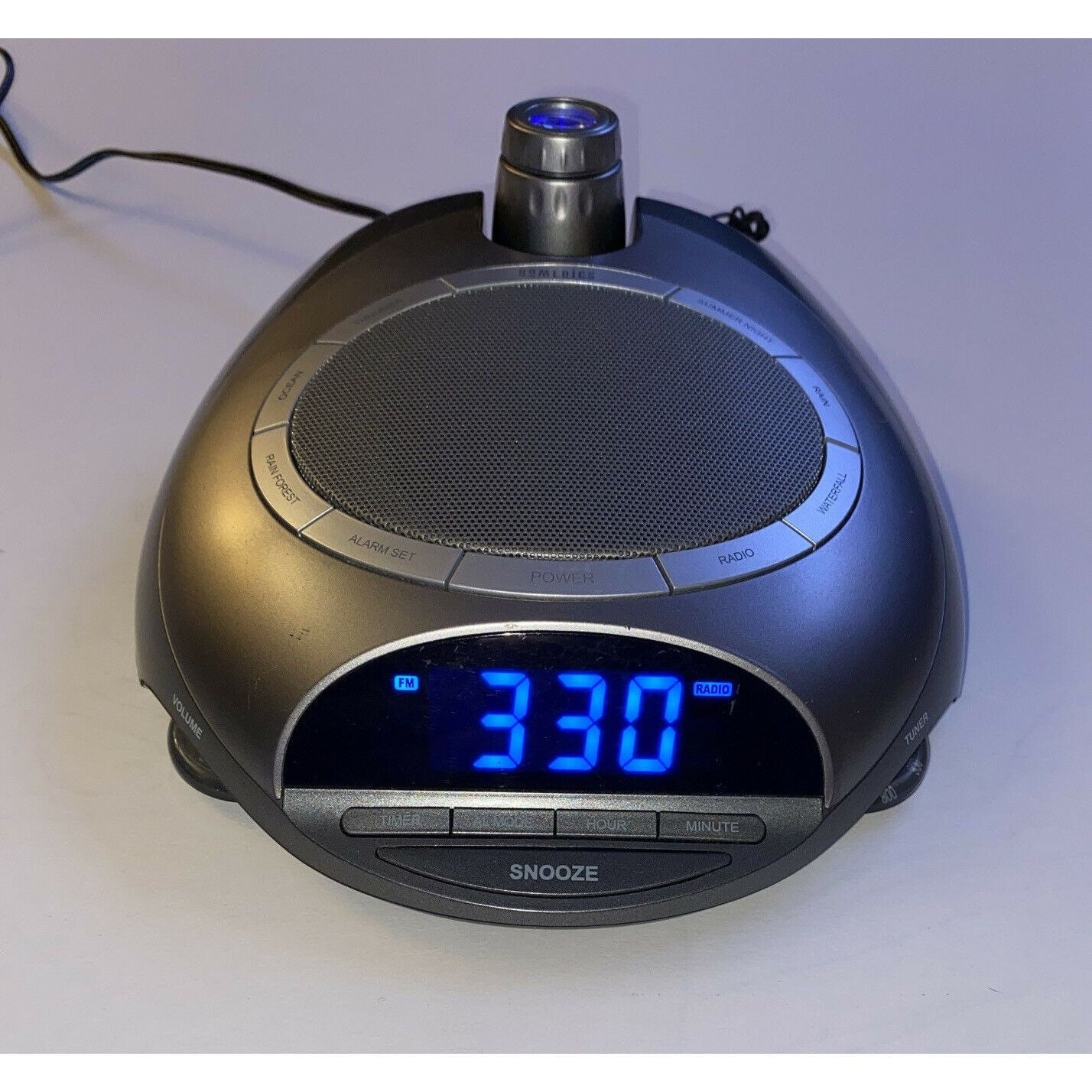 Homedics Sound Projector Clock AM/FM Radio 6 Nature Sound Sleep Therapy