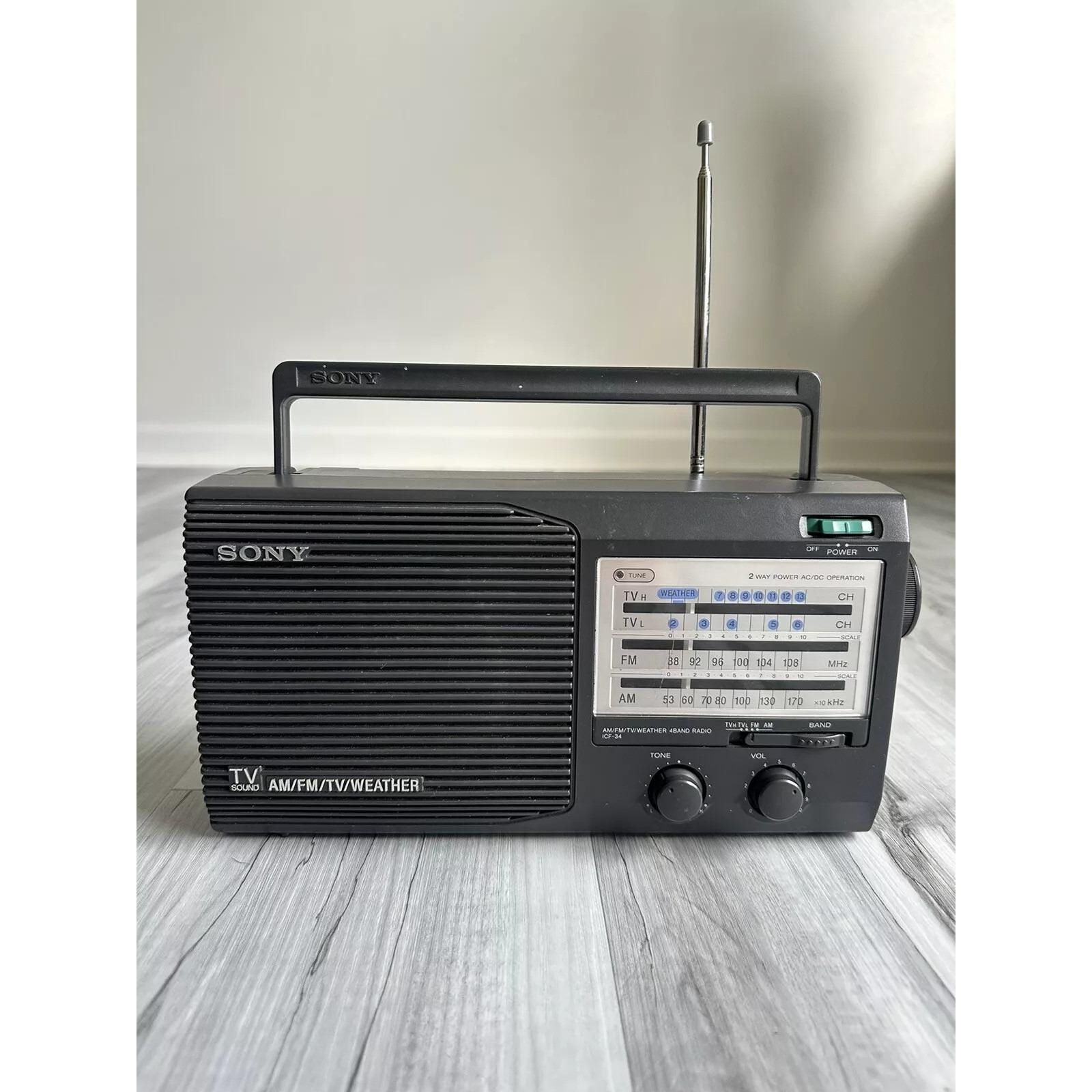 Sony ICF-34 TV Sound Am/fm/weather Portable Radio Electric or