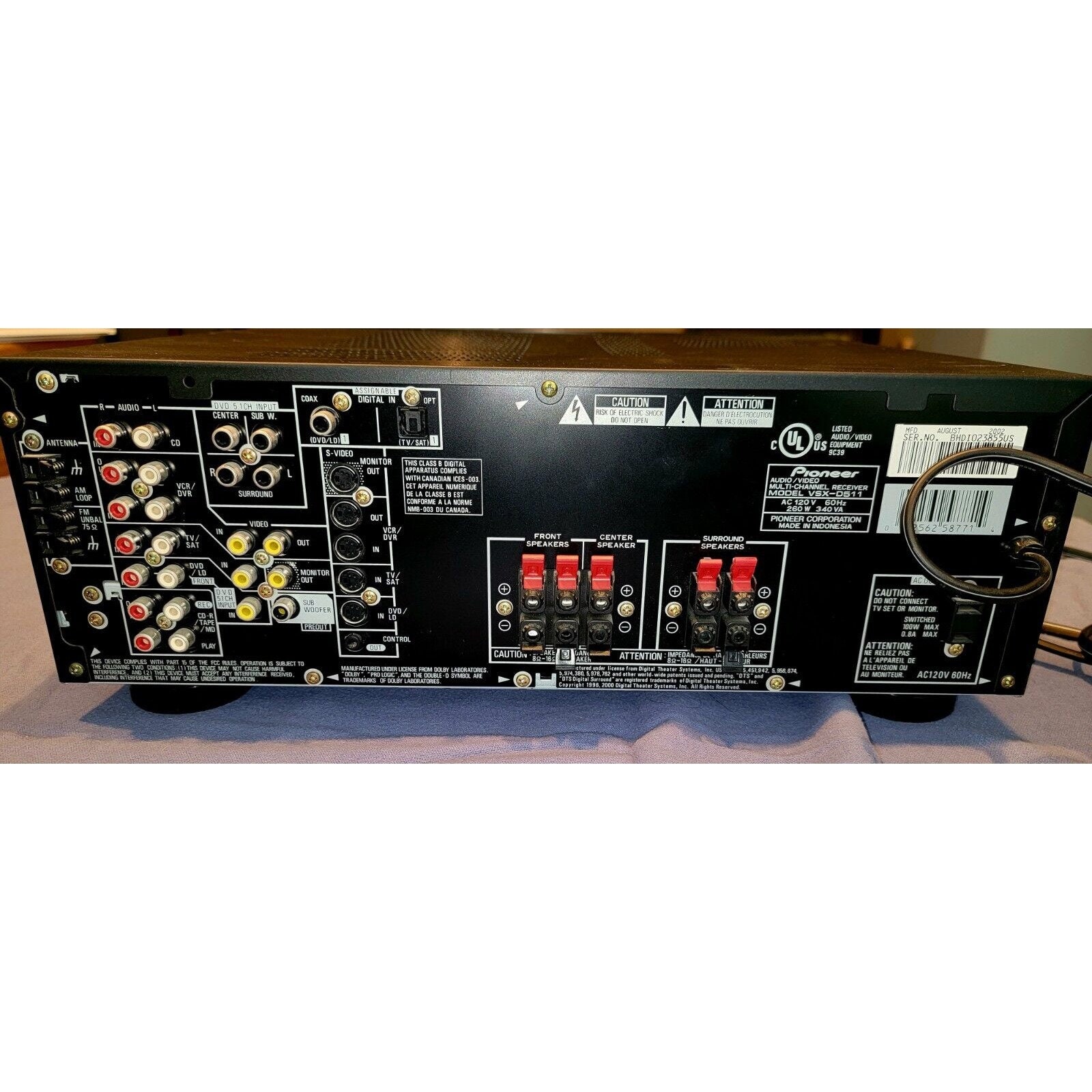 Pioneer VSX-D511 A/V receiver with Dolby Digital, DTS, and