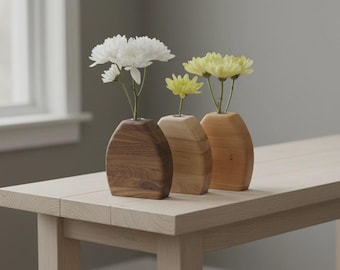 Vase bourgeon en bois fait main | Centre de table de mariage | Décoration d'intérieur minimaliste| Vase à fleurs unique