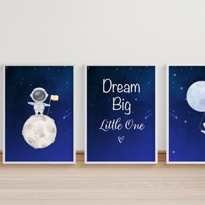 Space Theme Nursery Decor Wall Art | Space Nursery Prints | Set of 3  | Astronaut Wall Art | Moon and stars print