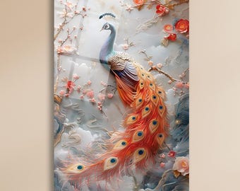 Tempered Glass Peacock Wall Art: Abstract Home Decor