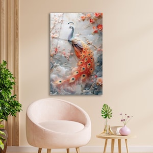 Tempered Glass Peacock Wall Art: Abstract Home Decor