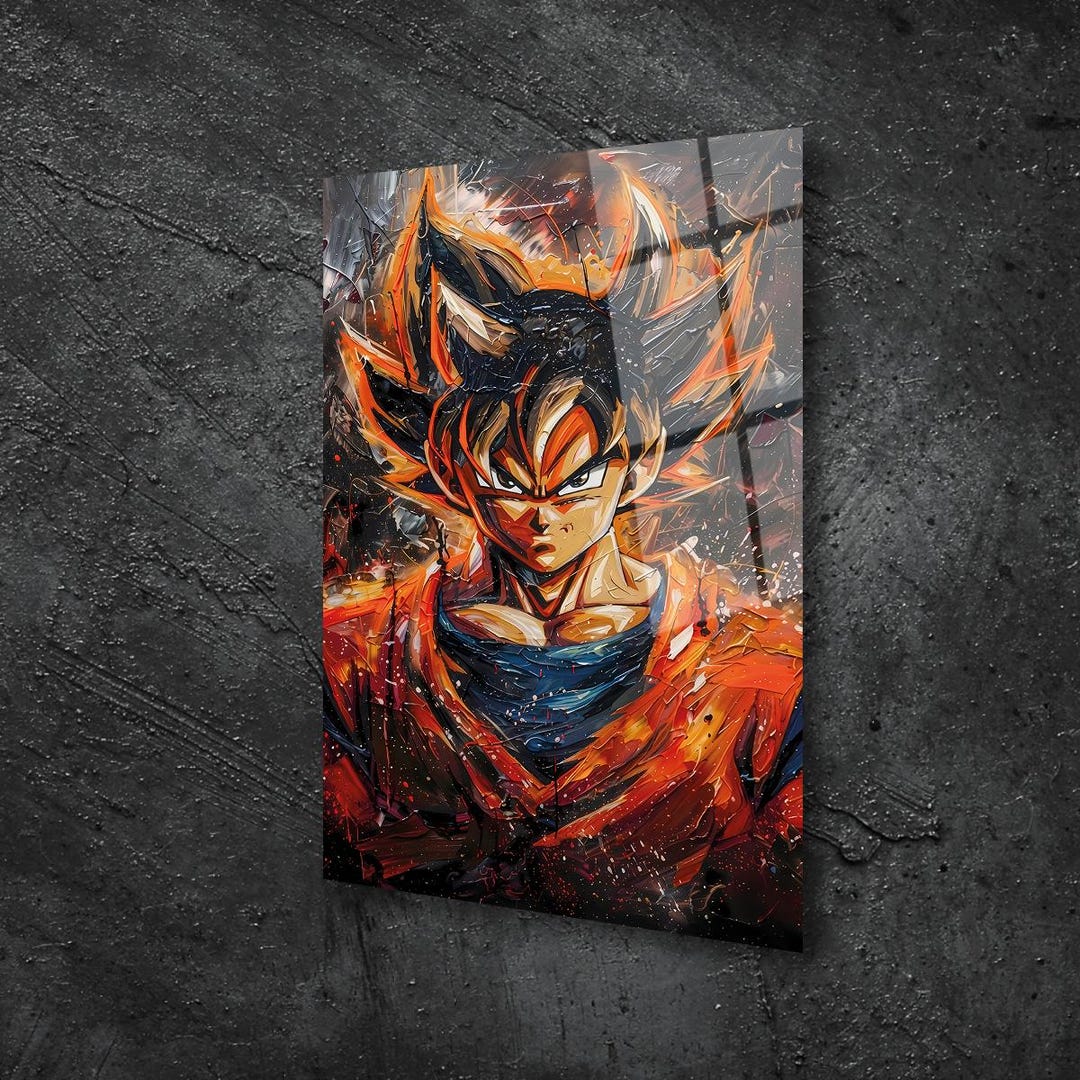 Goku Dragon Ball Z Glass Wall Art, Textured Oil Painting Style Anime ...
