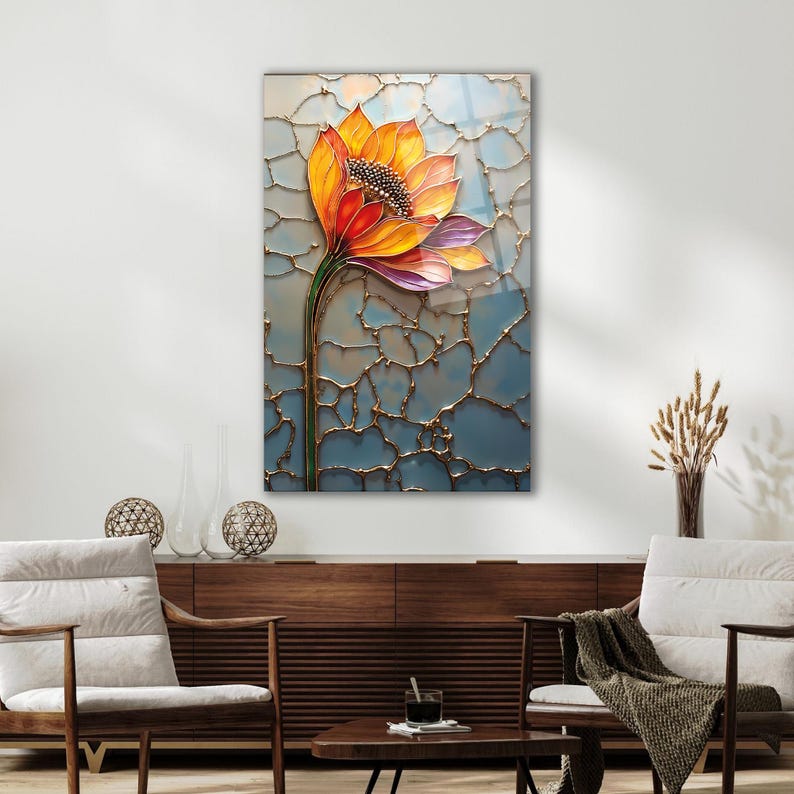 Floral Tempered Glass Wall Art, Modern Botanical Decor - Etsy