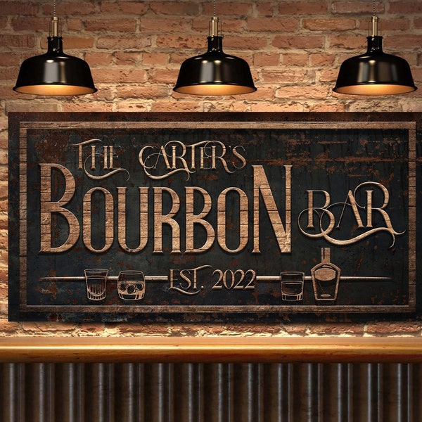 Custom Bourbon Bar Sign, Bar & Lounge Sign, Home Bar Decor, Rustic Pub Decor, Family Name Sign, Man Cave Sign, Farmhouse Canvas Art