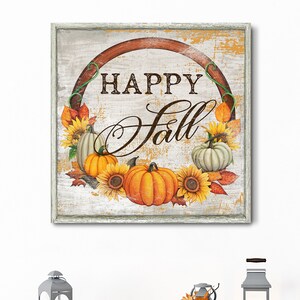 Happy Fall Sign Thanksgiving Wall Decor Pumpkin Sign Fall Gift Rustic Autumn Wall Decor Farmhouse Fall Decoration Vintage Canvas Wall Art