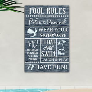 Pool Rules Sign, Swimming Pool Rules Sign, Backyard Pool Decor, Outdoor Pool Decor, Our Pool Rules Sign, Farmhouse Wall Art, Canvas Print