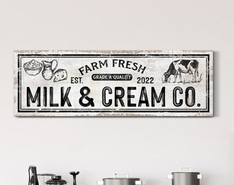Customized Milk & Cream Co Sign, Farmhouse Kitchen Decor, Kitchen Sign, Farmhouse Wall Art, Farm Fresh Sign, Farmhouse Gift, Canvas Print