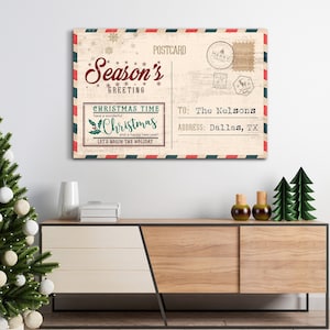 Cartolina personalizzata di buon Natale Segno Felice anno nuovo Regalo di Natale Saluti delle stagioni Tempo di Natale Nome personalizzato Città Stato Tela grande