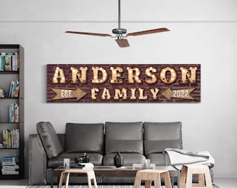 Gepersonaliseerde familienaam teken, naam teken, achternaam teken, rustieke huiskunst, vintage familiekamer decor, boerderij kunst aan de muur, canvas print