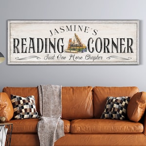 Personalized Reading Corner Sign, Modern Library Wall Decor, Custom Book Club Wall Hanging, Book Lover & Librarian Gift, Rustic Canvas Print