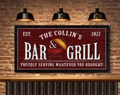 Custom Backyard Bar & Grill Sign, Backyard BBQ Sign, Kitchen Decor, Outdoor Grill Sign, Backyard Bar Sign, Farmhouse Wall Art, Canvas Print