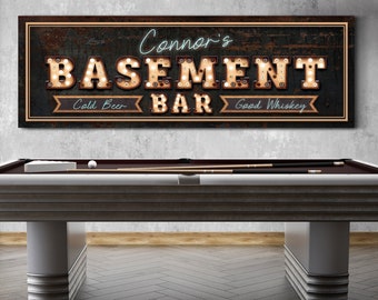 Custom Basement Bar Sign, Bar & Lounge Sign, Home Bar Decor, Man Cave Sign, Rustic Basement Bar Decor, Farmhouse Wall Art, Large Canvas Art