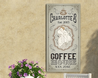 Personalized Coffee House Sign, Freshly Brewed Coffee Bar Sign, Farmhouse Coffee Sign, Rustic Home Gift for Kitchen, Vintage Coffee Sign