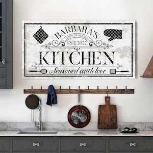 Personalized Kitchen Sign, Family Kitchen Sign, Dining Room Wall Art, Rustic Kitchen Decor, Farmhouse Kitchen Wall Decor, Large Canvas Print