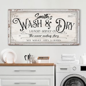 Personalized Laundry Service Sign, Custom Wash & Dry Sign, Laundry and Washing Room Wall Decor, Farmhouse Wall Art, Rustic Canvas Print