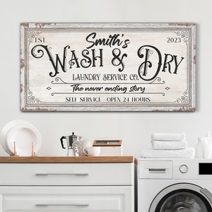 Personalized Laundry Service Sign, Custom Wash & Dry Sign, Laundry and Washing Room Wall Decor, Farmhouse Wall Art, Rustic Canvas Print