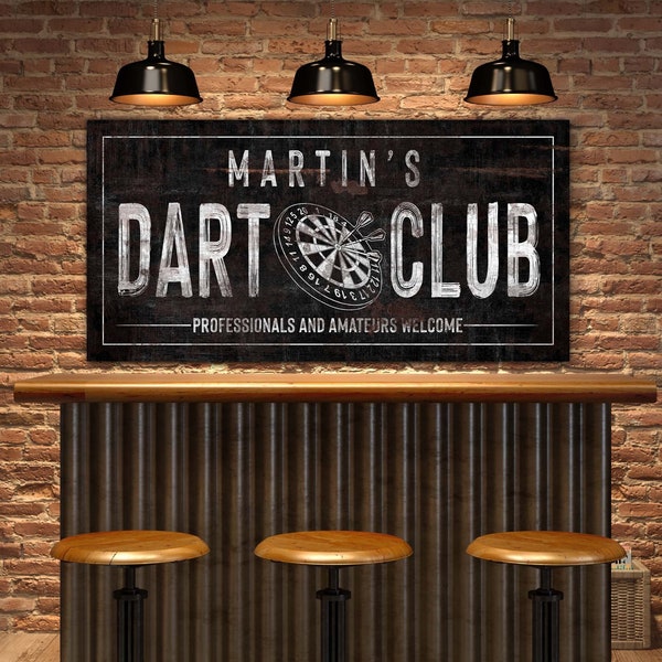 Custom Dart Club Sign, Man Cave Wall Decor, Game Room Wall Art, Modern Farmhouse Decor, Personalized Bar Wall Hanging, Vintage Canvas Print